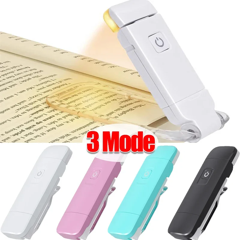 Mini LED Clip Book Light USB Rechargeable Book Reading Light Brightness Adjustable Eye Protection Portable Bookmark Read Light