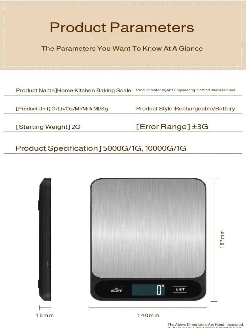 Kitchen Food Scale Electronic Scale One Second Reading Kitchen Weighing Stainless Steel Scale Tray