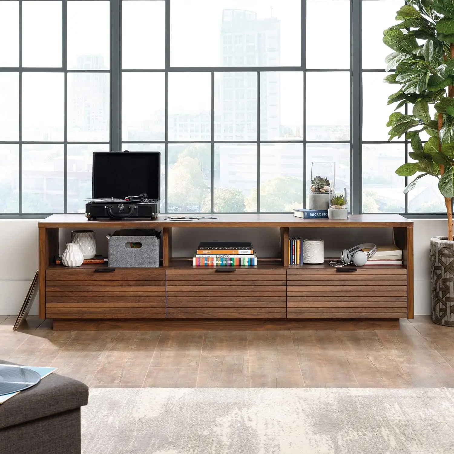 Media Console Credenza with Drawers and Storage Shelves, for TVs up to 70