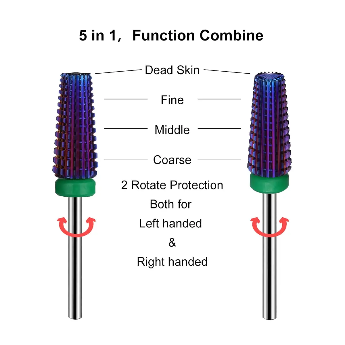 Professional 5 in 1 Nail Drill Bits 3/32'' Tungsten Milling Cutters Cuticle Clean E-file Bit for Home Salon Nail Art Accessories