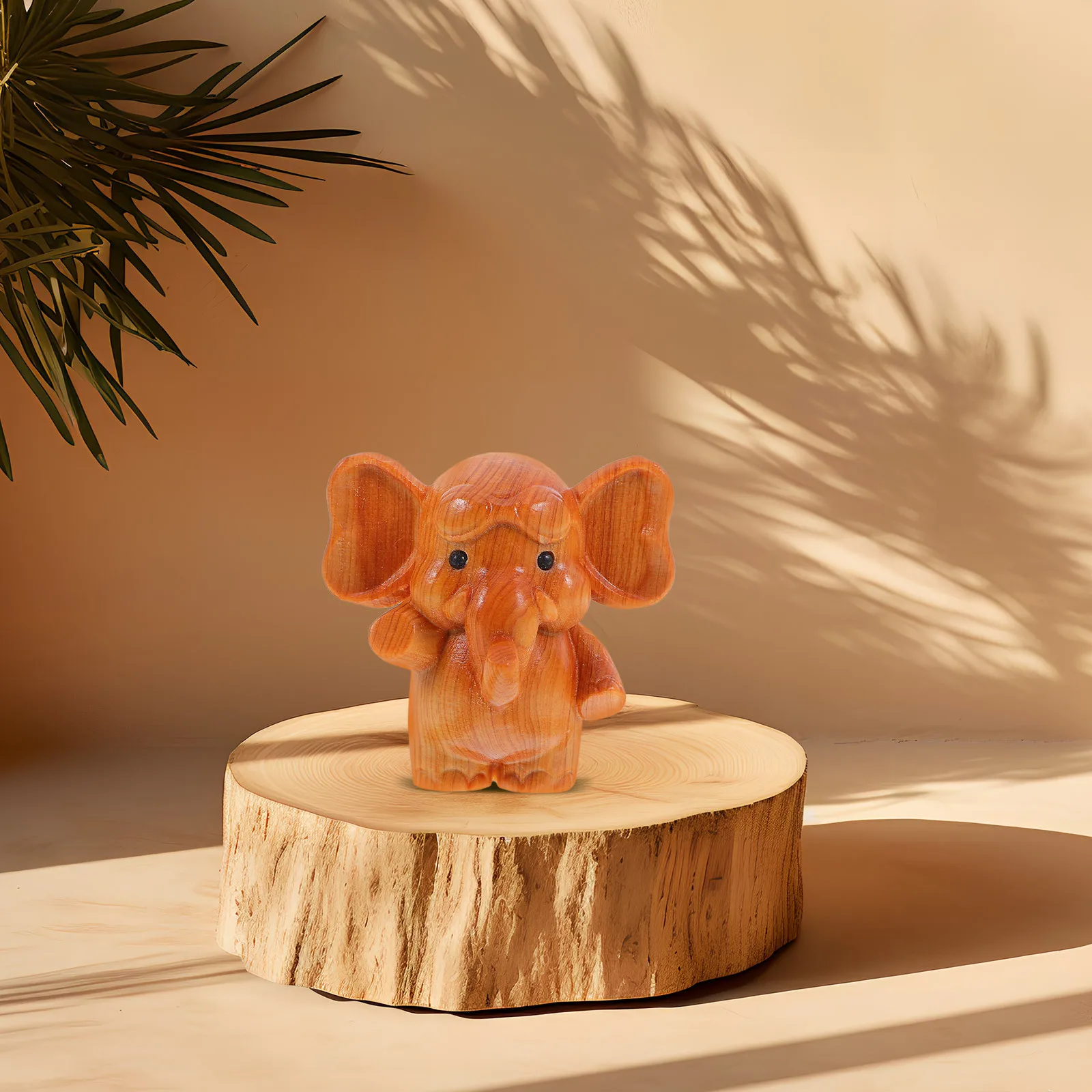 

Exquisite Wooden Elephant Sculpture Carved Solid Wood Natural Grain Decorative Home Office Living Room Animal Statue