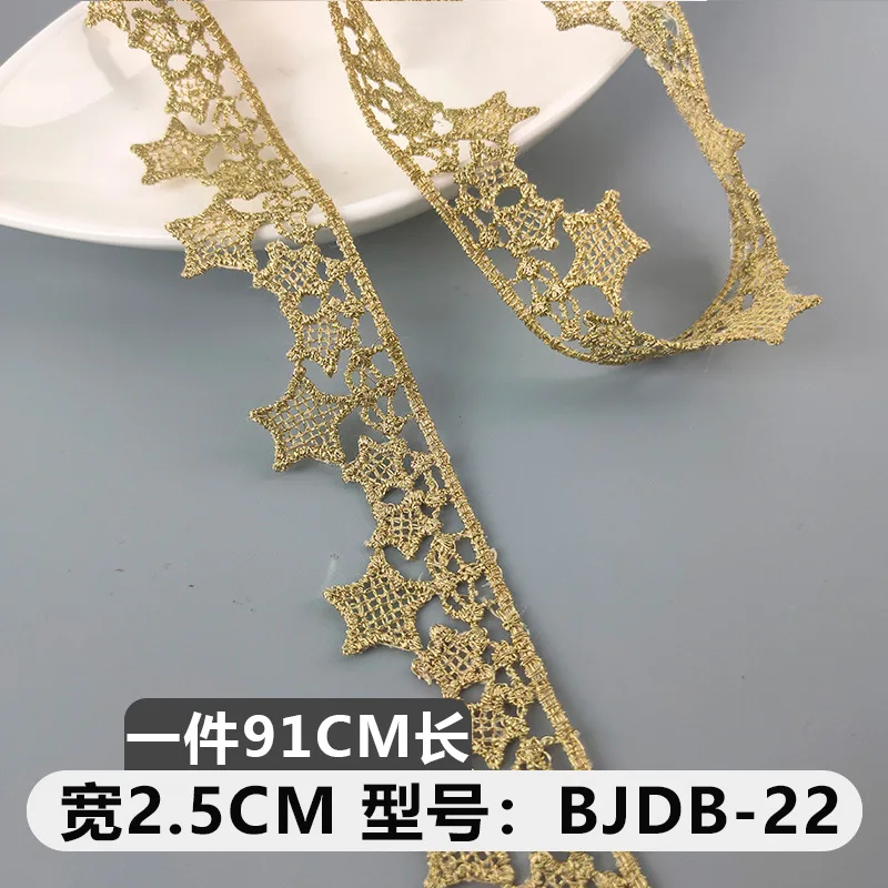 Hollow Style Fabric for Wedding, Fluorescent Lace, Gold Thread, Embroidery, Accessories Trim, DIY, 2Yards