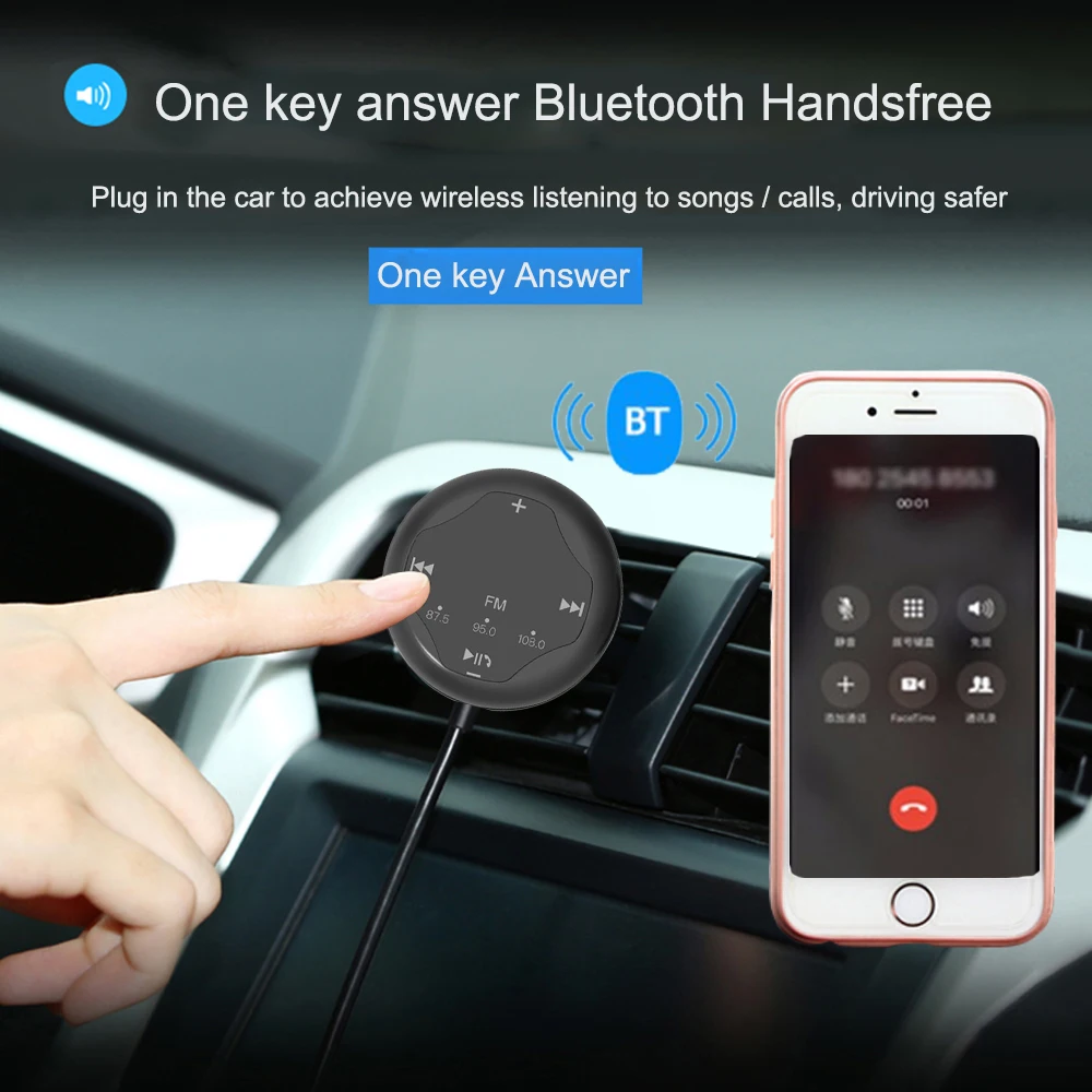 JINSERTA Car Bluetooth FM Transmitter AUX Automobile Hands-free Audio Receiver Car Kit A2DP Music Player