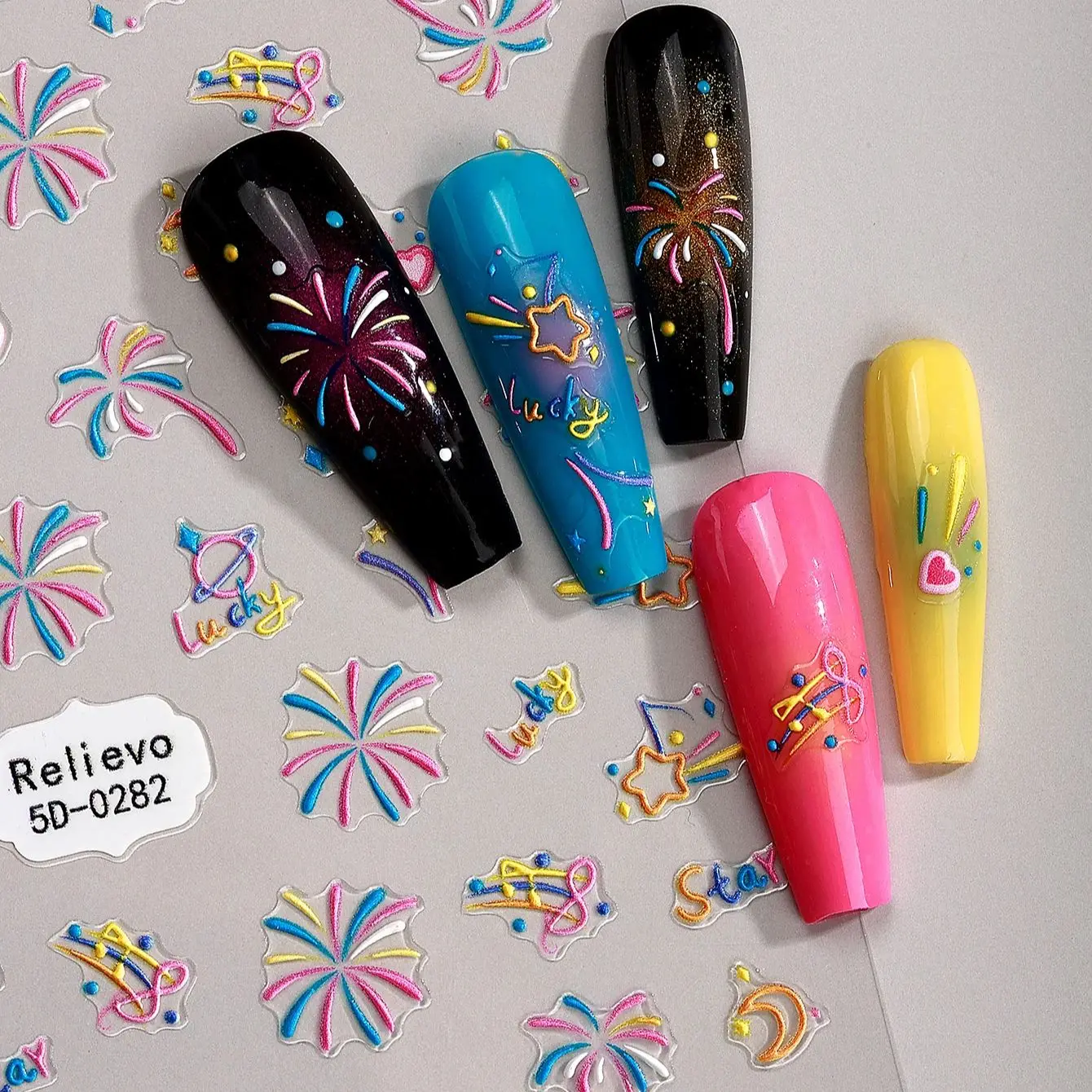 5D Relief Fireworks Nail Art Sticker Colorful Self Adhesive Stickers New Year Winter Manicure Sliders Decals DIY Decorations