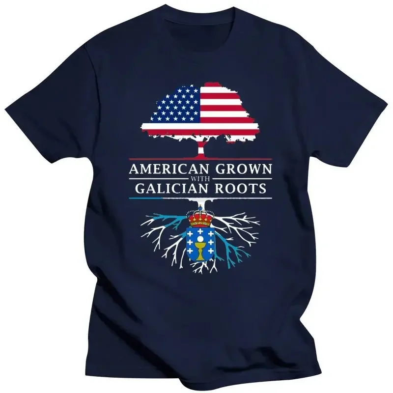 2024 summer funny Mens Clothing  ROOTS  SHIRT American Grown With Galician Roots - Galicia Design T- oversized t shirt  graphic