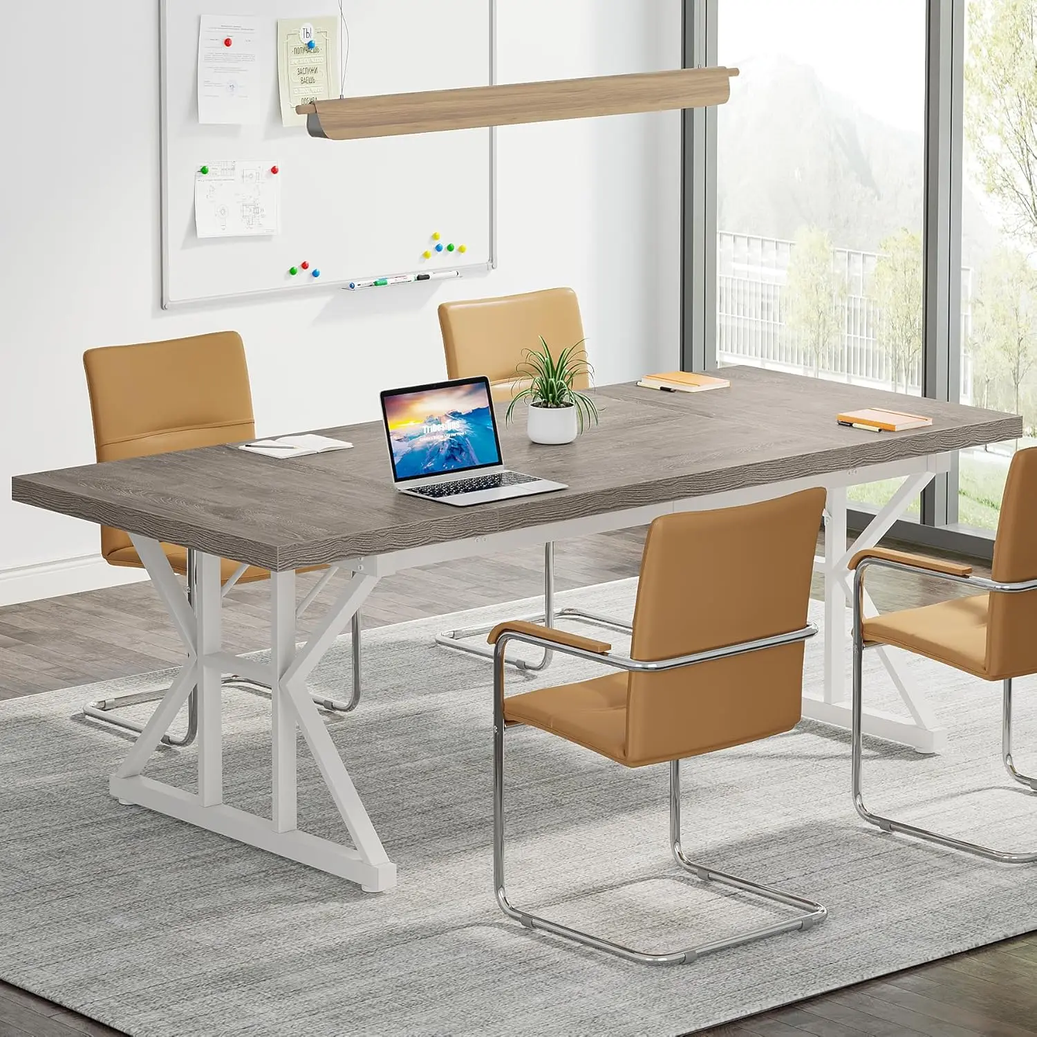 

6FT Conference Table, 70.86 L x 31.49 W x 29.52 H Inches Rectangle Meeting Room Table, Rustic Wood Seminar Table Executive Desk
