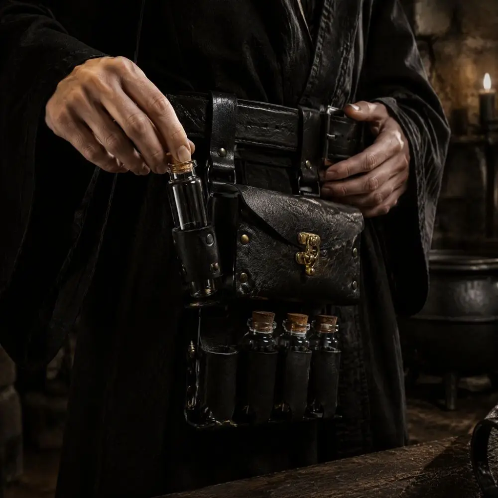 2/3/4pcs Embossed Medieval Wizard Cosplay Set Vintage Fantasy Viking Renaissance Waistband with Potion Bottles Knight