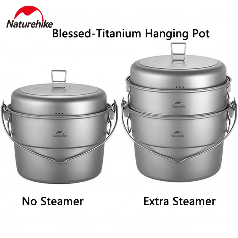 

Naturehike Lightweight Camping Titanium Hanging Pot Set 5.5L Outdoor Multi-layer Picnic Soup Pot Steamer Stew With Lid Cookware