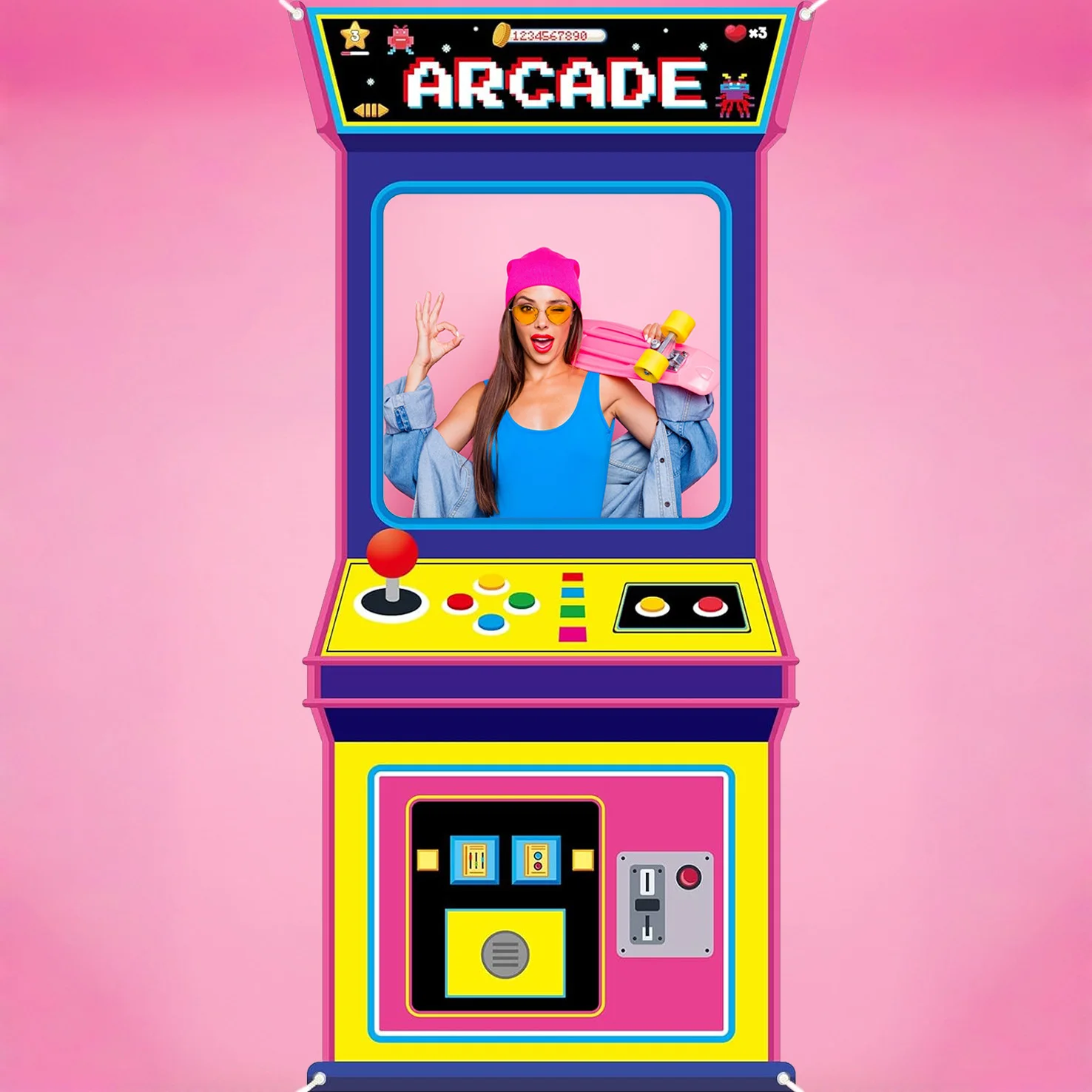 Stoff-Hintergrund für Arcade-Spiel-Fotos, Retro-Videospiele-Dekoration, Zurück in die 80er 90er, Neon-Party, Fotokabinen-Requisiten, Hängende Banner – Detail 2