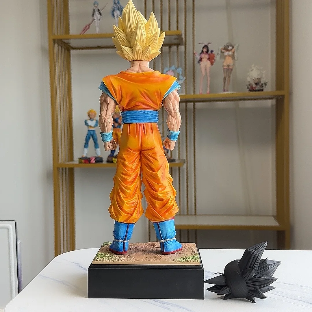 34CM Anime Dragon Ball Handmade GK Unlimited Z Warrior Son Goku Super Saiyan Double Headed Convertible Model Toy Ornament