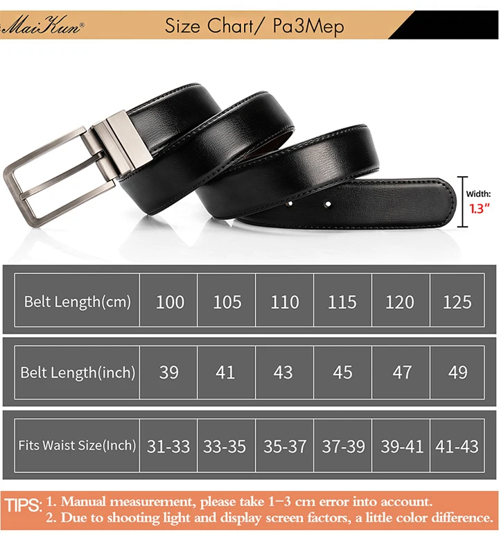 Maikun  Business Reversible Leather Belt For Men Alloy Push-in Pin Buckle Black Belts