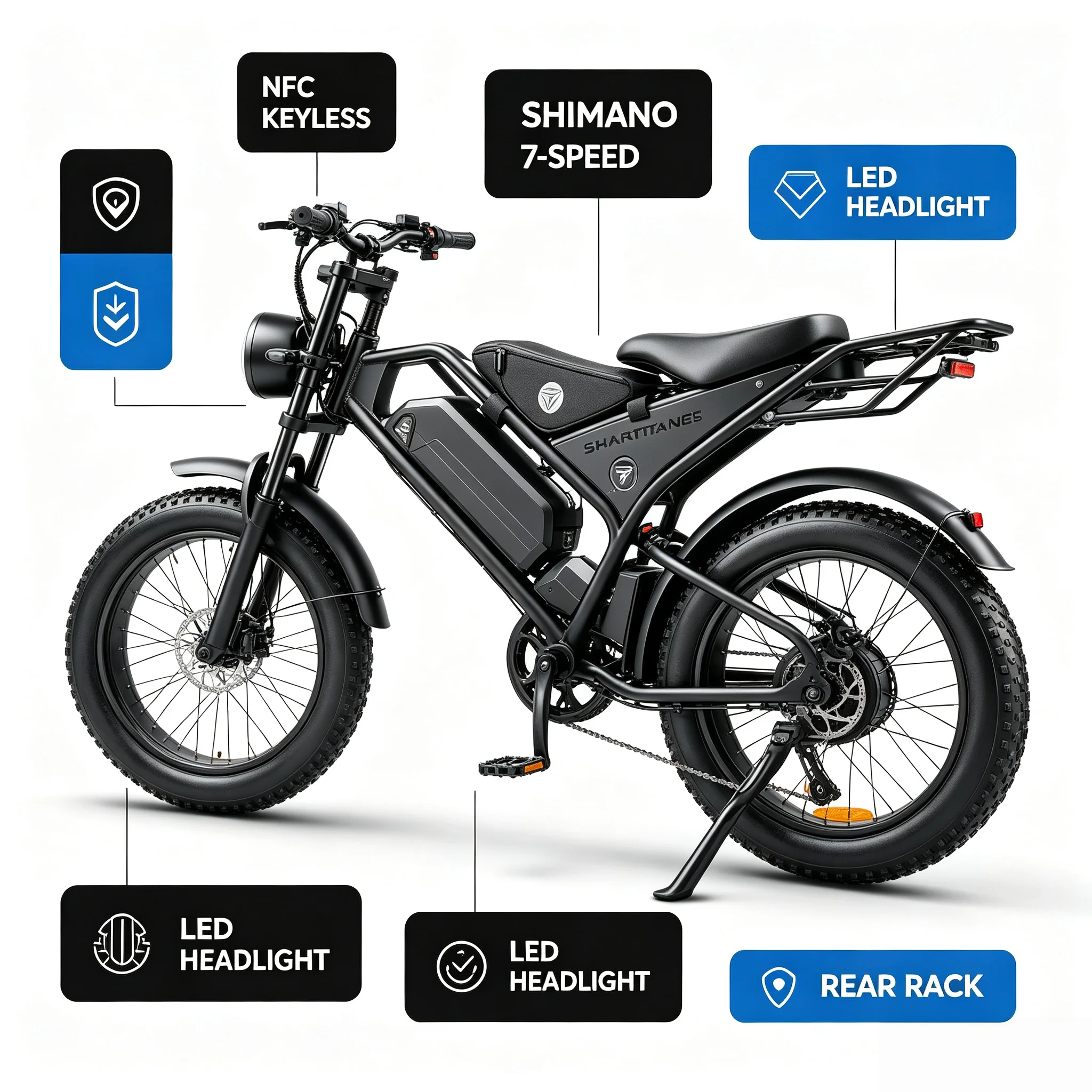 1500W Peak 85N.m Electric Bike SU8 20"x4.0 Fat Tire Full Suspension E‑Bike,48V 20Ah Removable Battery,32MPH Max Speed,Up to 60 Miles Range for Teens, Ships from USA view 8