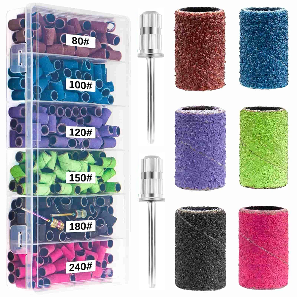 Boxed Nail Sanding Bands With Mandrel Drill Bits for Electric Machine File Grinder Sand Band Set Acrylic Nails Gel Polish Remove