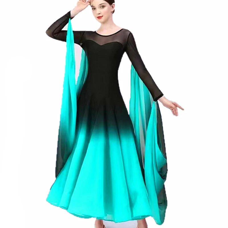 Contrast Color Floating Sleeves Women Standard Ballroom Dance Dress Viennese Waltz Dress Dance Costumes Ball Gown Party Dress