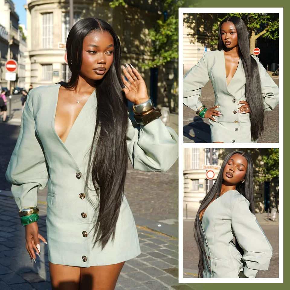 Parrucca frontale in pizzo sintetico super lungo HD 13X6 Parrucca in pizzo naturale pre-pizzicata in fibra resistente al calore da 40 pollici per le donne