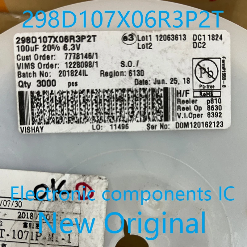 298D107X06R3P2T 298D107X 298D107X06R Cap Tant Solid 100uF 6.3V P CASE 20% 2.4x1.45x1.2mm 0805 size New Original 10pcs