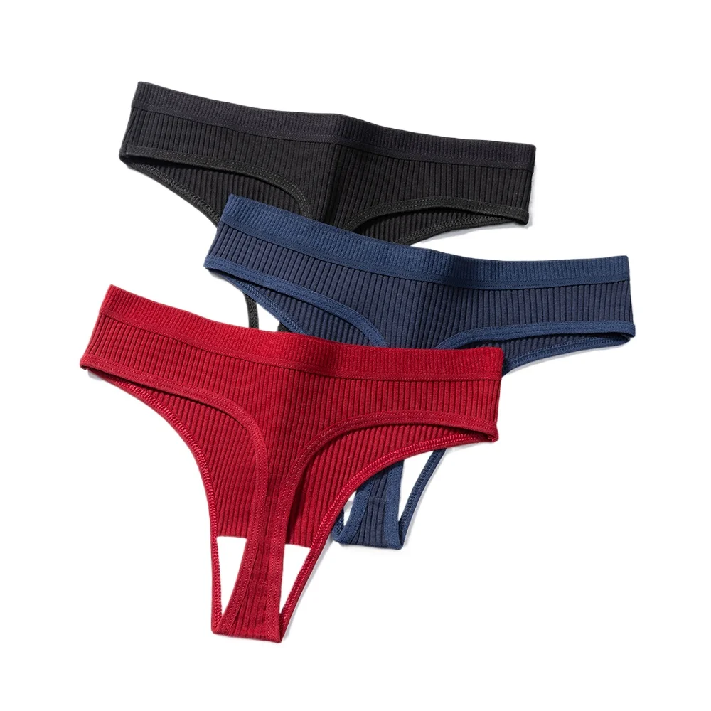 سراويل داخلية نسائية قطنية مثيرة وناعمة مخططة ملابس داخلية بلون سادة ملابس داخلية نسائية مريحة قابلة للتمدد