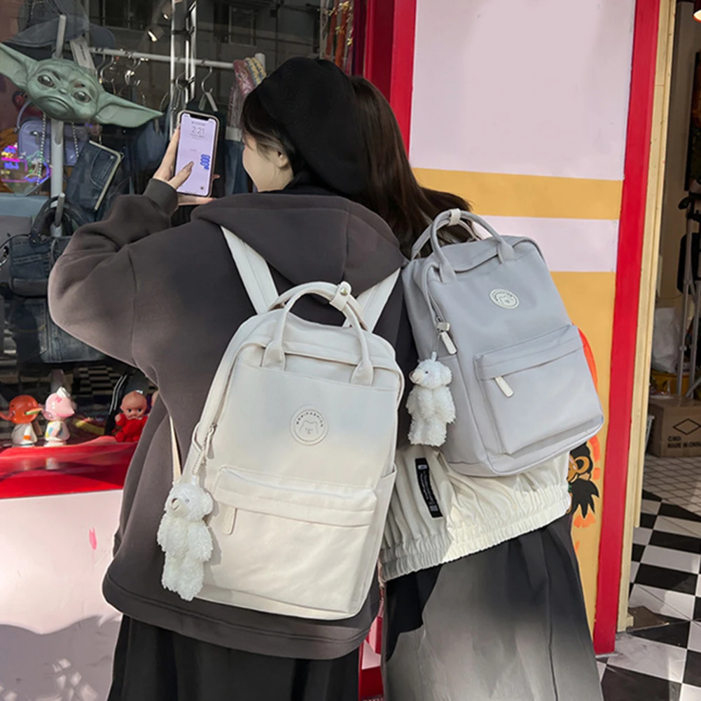 Teens Casual Backpack Large Capacity with Plush Pendant Childrens Rucksack Zipper for Work Camping Sports Travel Backpack