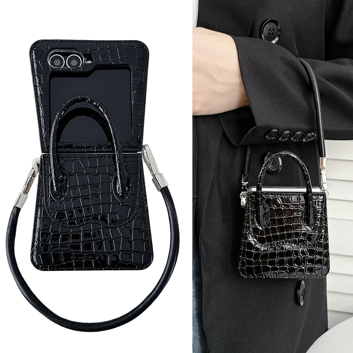 

Чехол-браслет из крокодиловой кожи премиум-класса для Samsung Galaxy Z Flip 6 Z Flip 5 4 3, роскошная женская сумка высокого класса, чехол для телефона