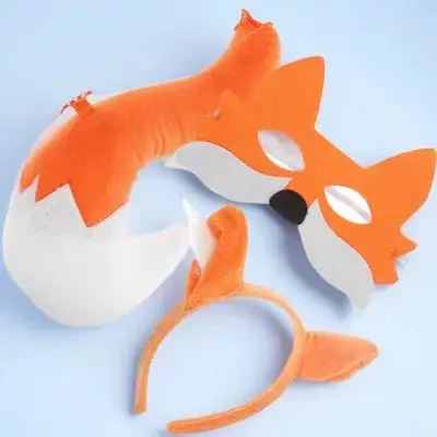 Zestaw Maska Lisia Uszy Ogon Stylowy Kostium Rekwizyt na Halloween Cosplay Party Dekoracja Maska Lisia Kostium Zwierzęcy Ogon