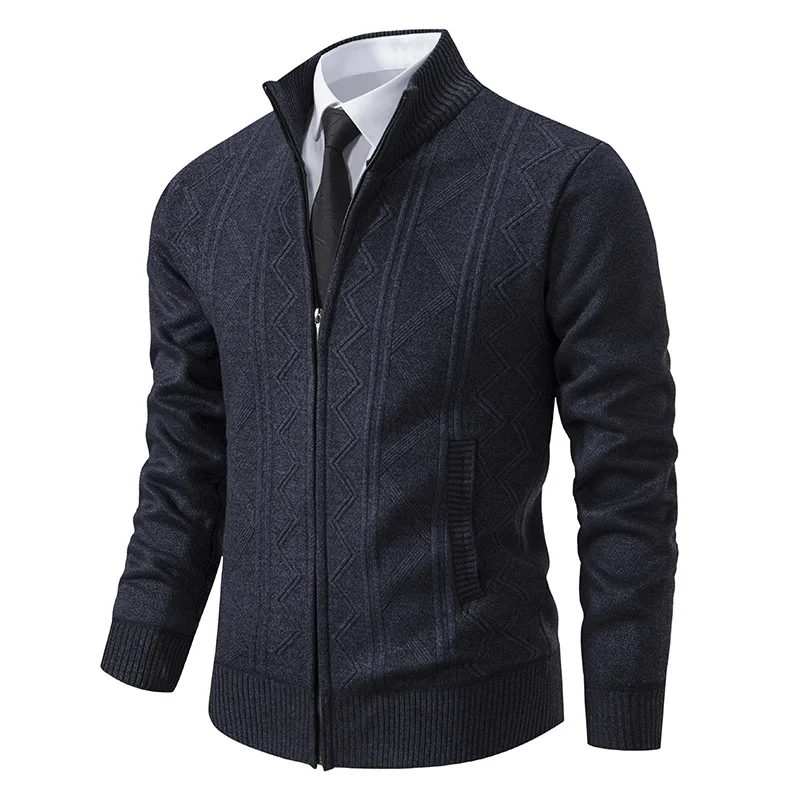 Men Sweaters Stand Collar Cardigan Knitted Solid Sweater Loose Fit Zipper Loose Pockets Knitted Autumn Casual Slight Strech