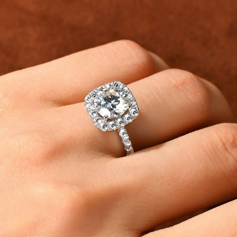 

Lnkry 925 Sterling Sliver Engagement Halo Ring Pass Diamond Test 2ct Moissanite Wedding Rings For Couples Bridal Fine Jewely