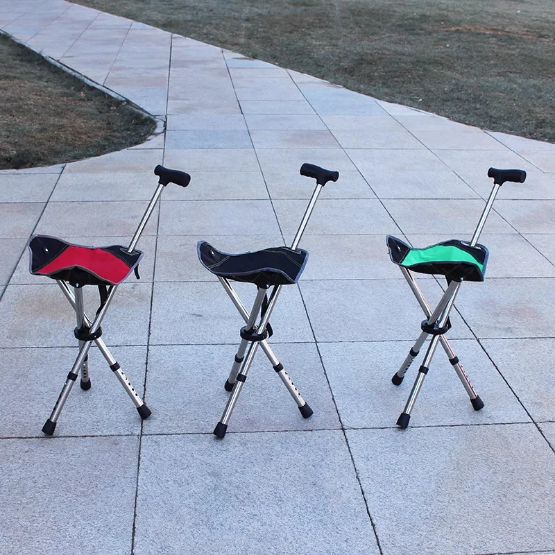 Outdoor Cane Stool Thickened Stainless Steel Retractable Foldable Three-legged Cane Stool Outdoor Camping Mountaineering Cane