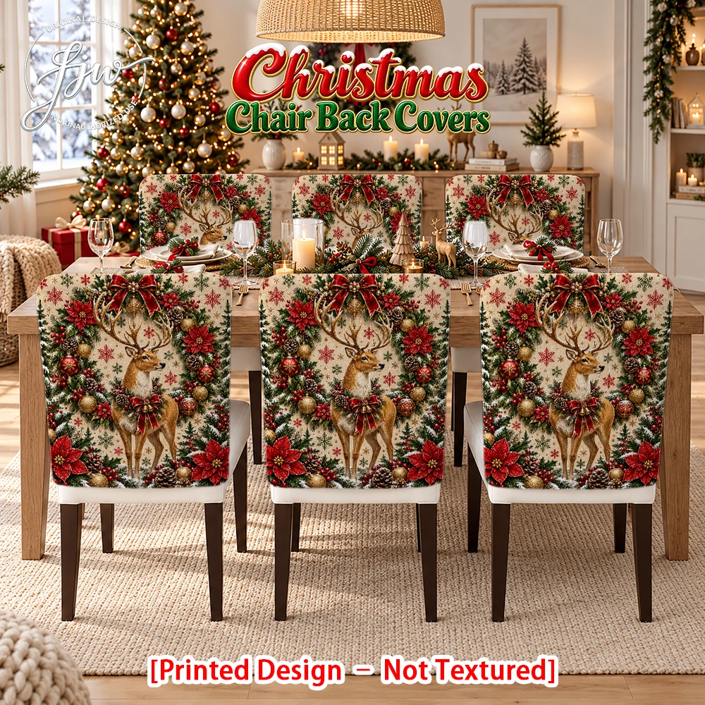 6/4/2pc Christmas Reindeer Wreath Dining Chair Back Covers Set for Holiday Home Decor