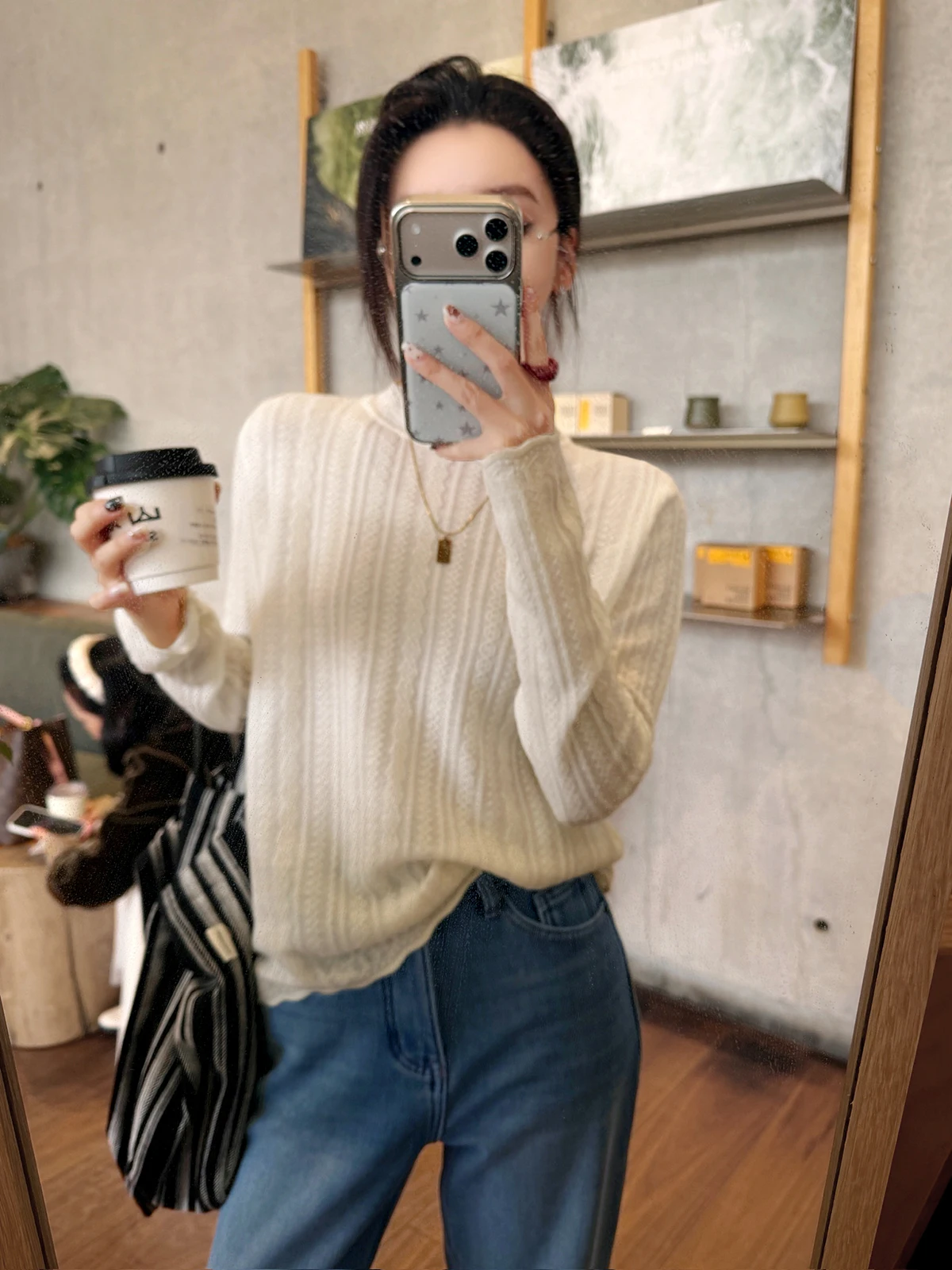 

FEELROOM Korean Sle Long Sve Lace Knitted Base irt Winter Thiened Inner Wear Single Wear Top for Women