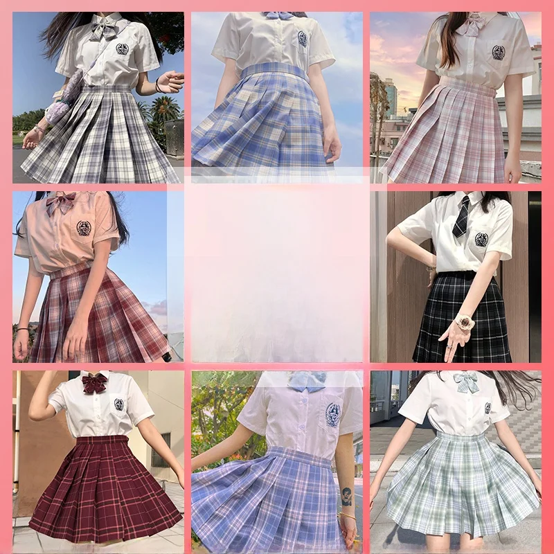 

Japanese Style JK Uniform Short Sleeve High Waist Pleated Skirt Set Women's School Uniform Sweet College Style Outfit