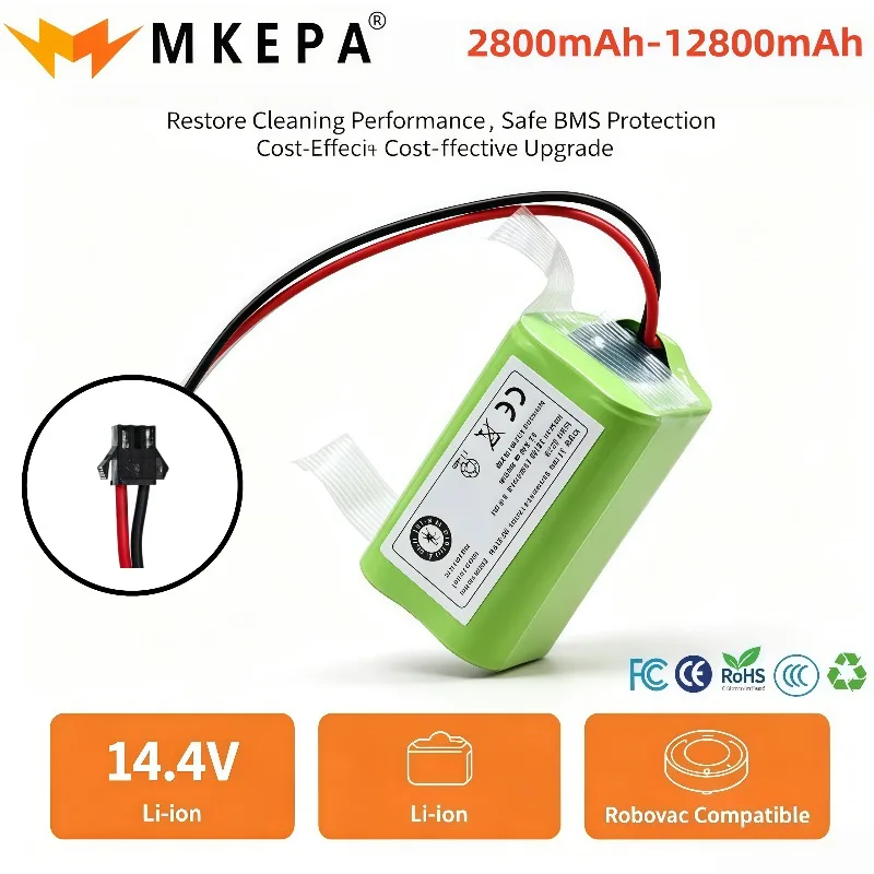 Conga 990 1090 Sweeping Robot Replacement Battery 14.4V 4S1P 2800mAh-12800mAh, also for Ecovacs N79S & Eufy Robovac 11S