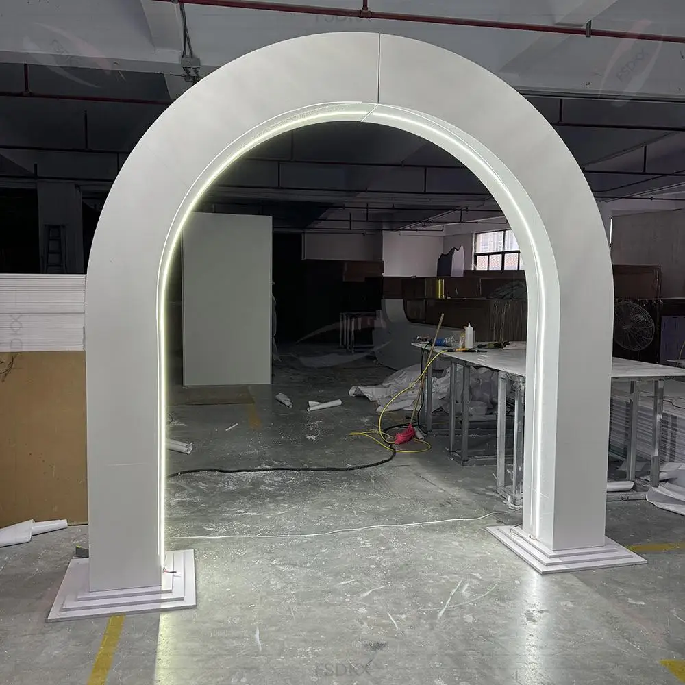

Professional Custom Grand Wedding Arch Led Backdrop Stand White PVC Backdrop Arch with Light Strip