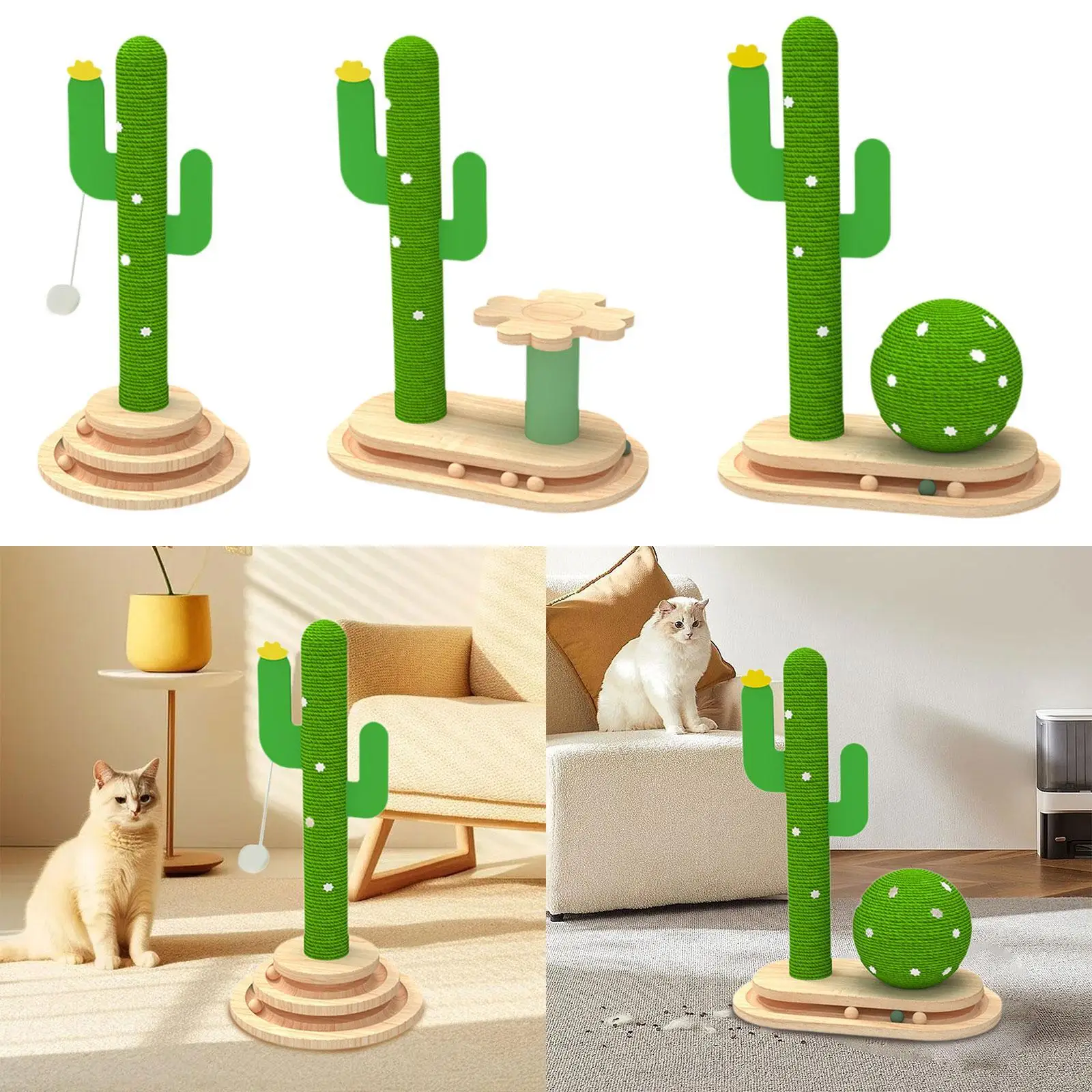 Cat Scratching Toy Pet Furniture Furniture Protection Wear Resistant Cactus Shape Wooden Scratcher for Kitten Perch Exercise