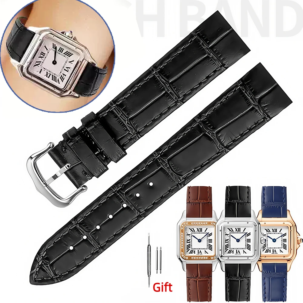 17.5 15.5 Quick Release Metal interface Watchband For Cartier Santos Dumont Genuine Leather Watch Strap Women red white Bracelet