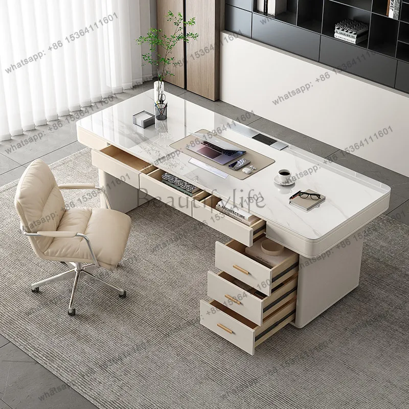 

Cream Wind Slate Desk Light Luxury Modern Simple Writing Desktop Computer Desk