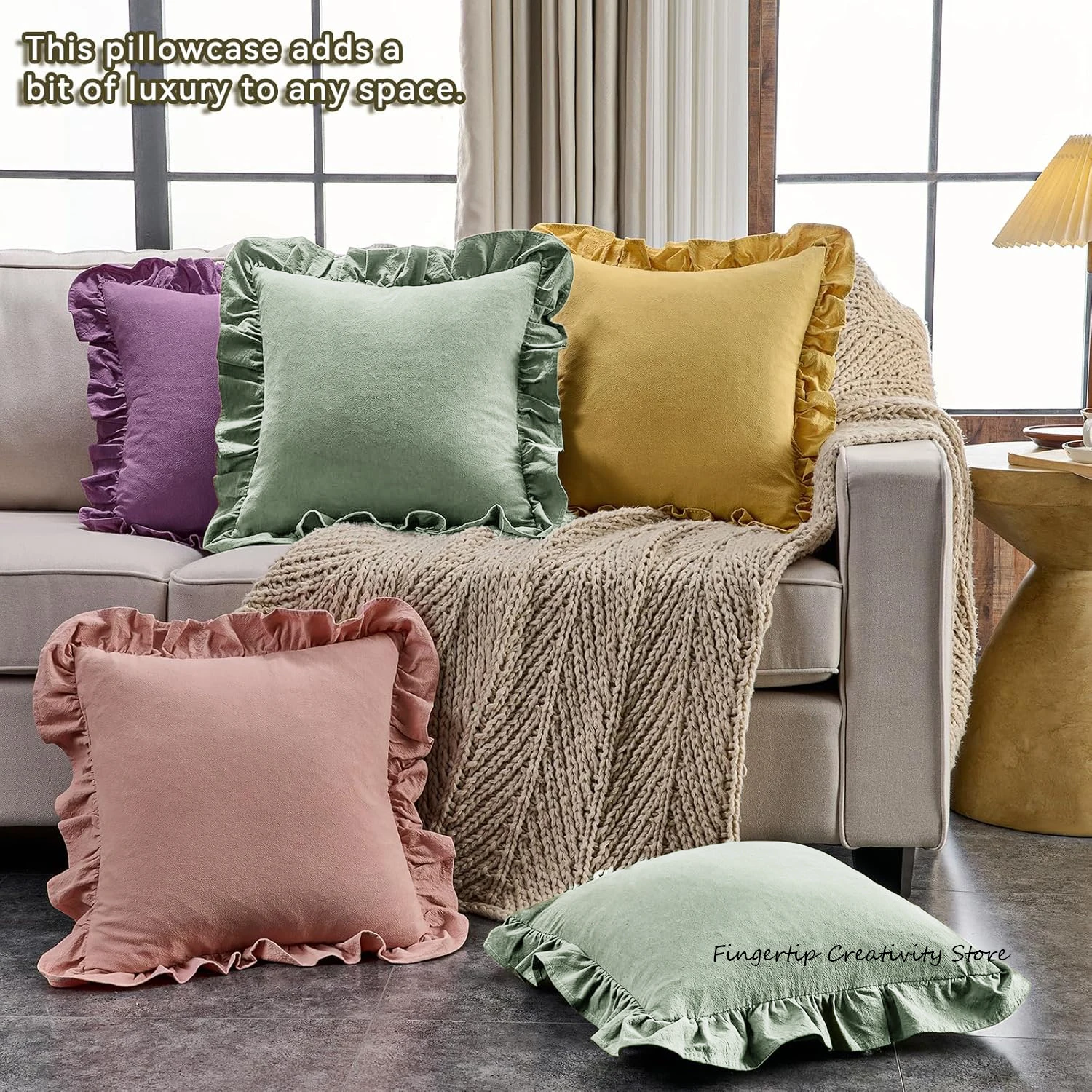 Kissenbezug aus 100 % Baumwolle mit Rüschen, weicher Baumwoll-Rüschen-Kissenbezug, rustikal, Boho-Bauernhaus, moderne Heimdekoration für Bett, Sofa, Wohnzimmer – Detail 3