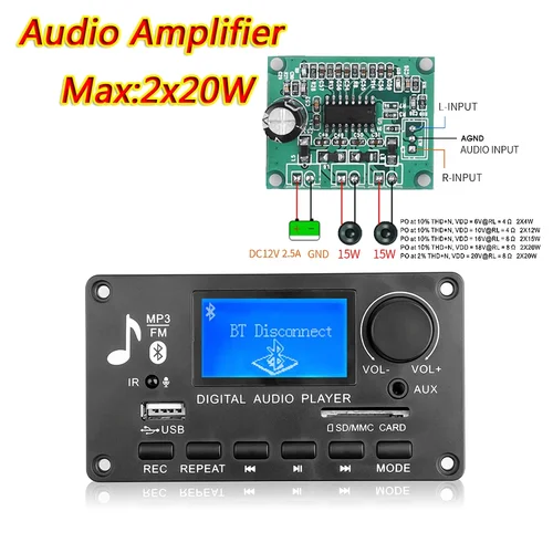 KEBIDU DC 12V Bluetooth 5,0 Audio MP3 placa decodificadora con pantalla LCD compatible con grabación de llamadas MP3 USB TF línea en FM BLUETOOTH