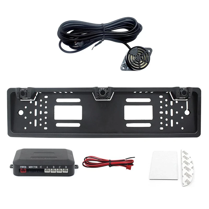 

EU Europe Car License Plate Frame Car Parking Sensor Kit Auto Reverse Radar Sensor Buzzer 12V Driving Reversing