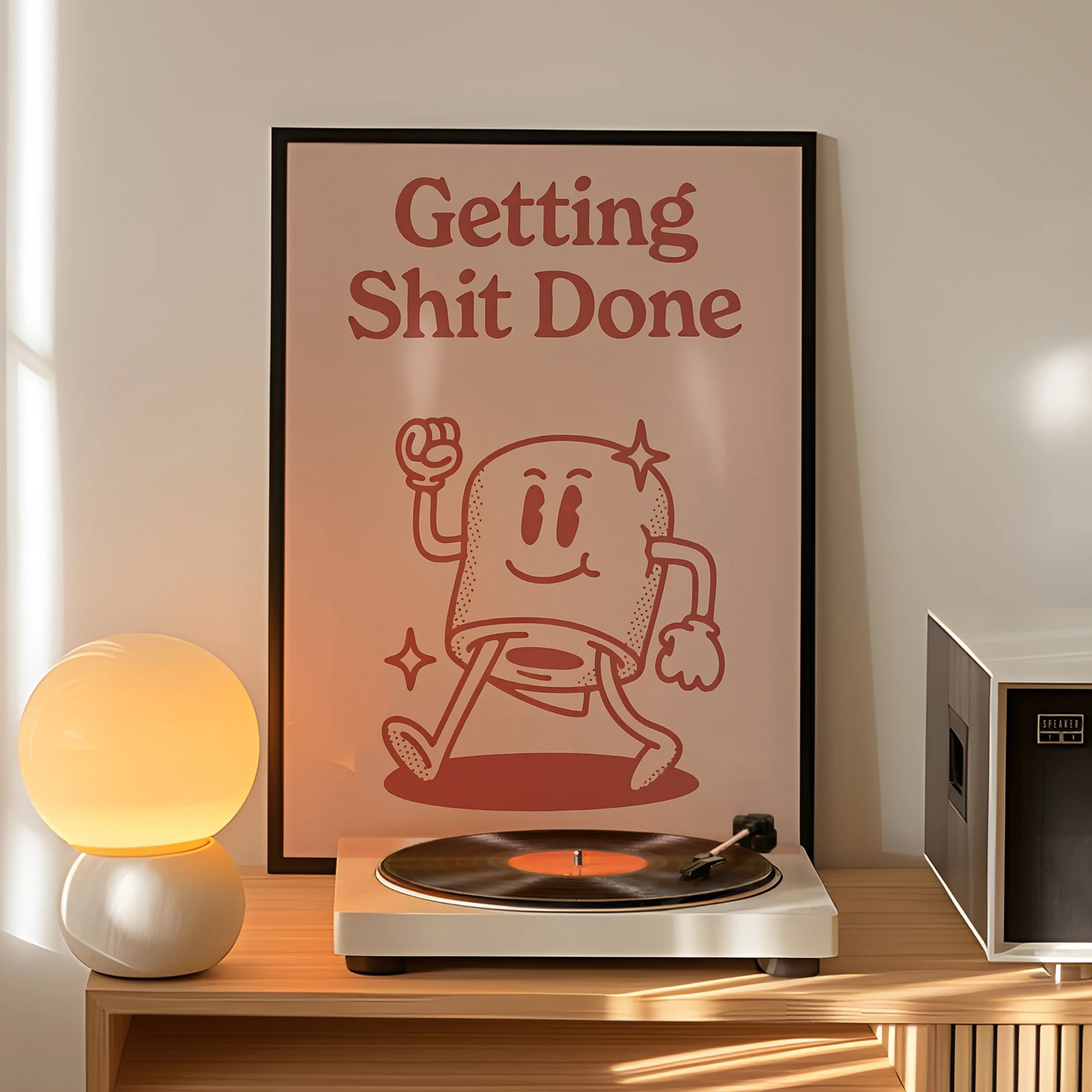 Getting Shit Done Retro Pink Background Wall Art Prints Canvas Painting Poster Picture For Living Dining Kitchen Room Home Decor