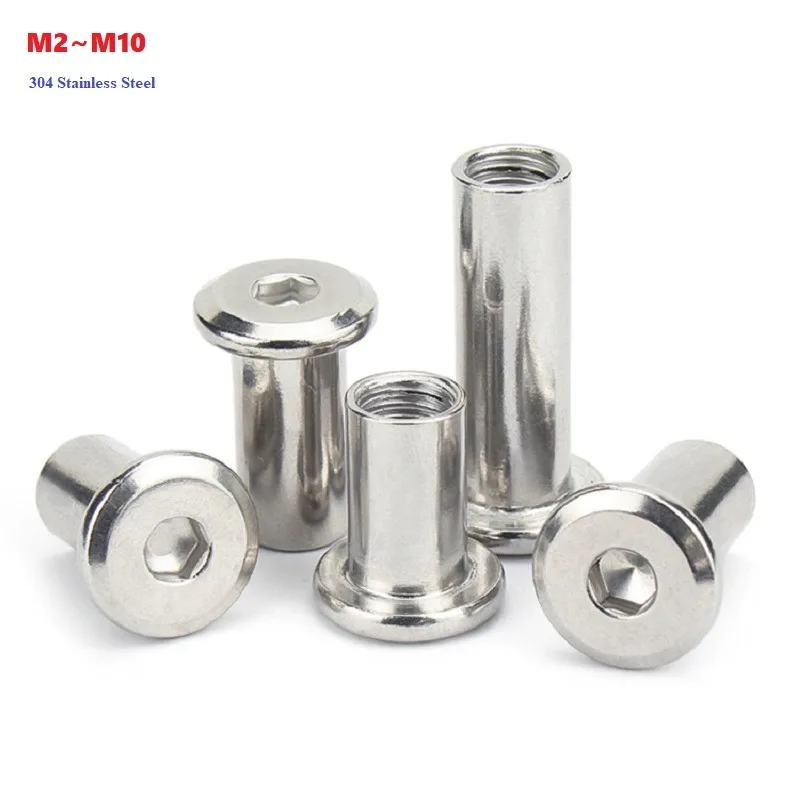 M2 M3 M4 M5 M6 M8 M10 304 Stainless Large Flat Hex Hexagon Socket Furniture Rivet Connector Insert Joint Sleeve Cap Nut