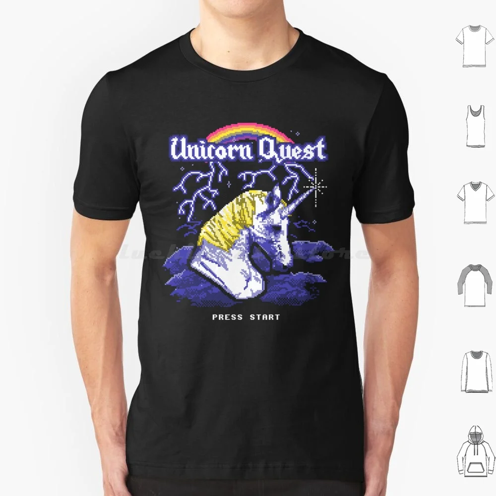 Unicorn Quest T Shirt Big Size 100% Cotton Uni Unicorn Magic Game Gamer Gaming Arcade Rainbow Cool Retro Quest Adventure