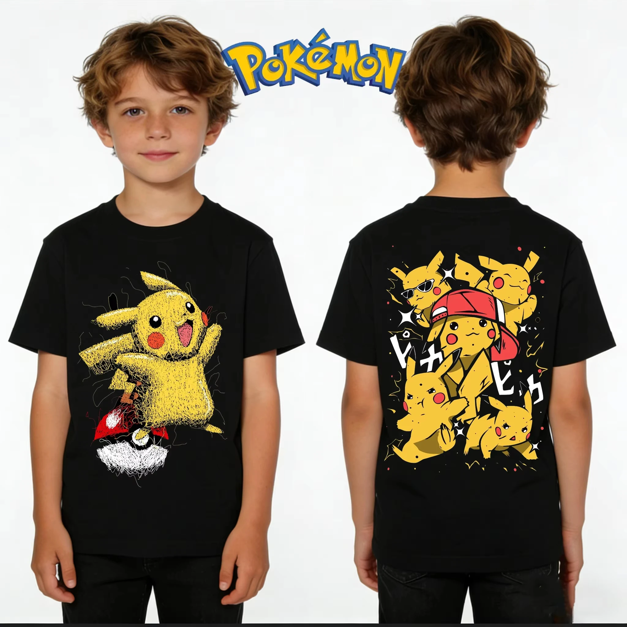 Camiseta de Pokémon Pikachu para niños, camiseta estampada para niño y niña, camiseta informal holgada de manga corta Y2K Harajuku para niños, Retro, nuevo