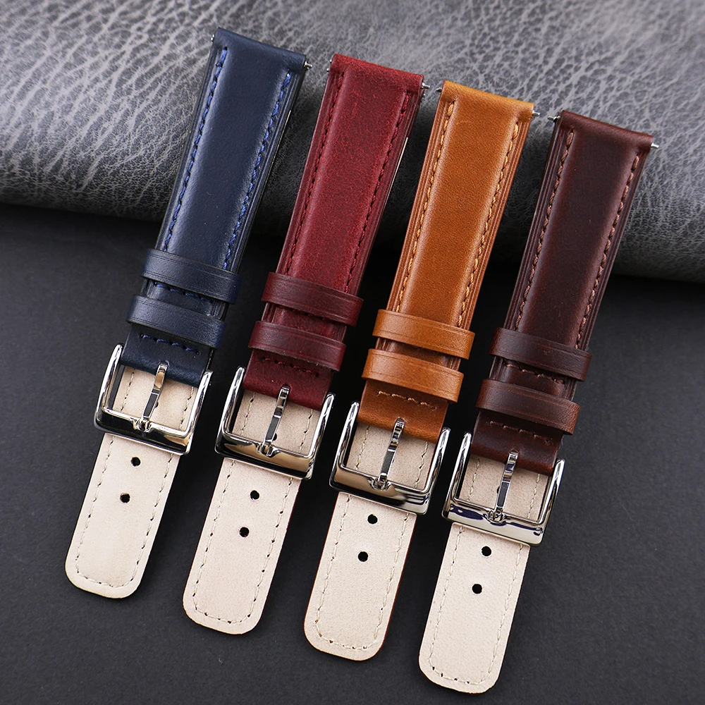 

Vintage Leather Watch Strap 20mm 22mm For Huawei Bracelet Men Wrist Band Brown Cow Leather Watchbands