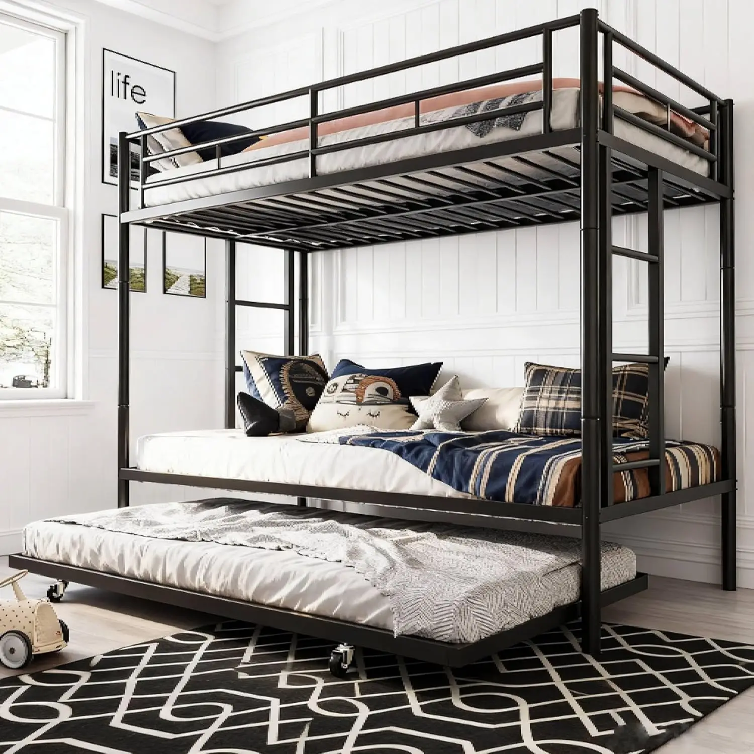 

Metal Bunk Beds with Double Secured Ladders, Twin Bunk Bed with Surrounded Safety Guardrails, Space Saver Twin, Customized