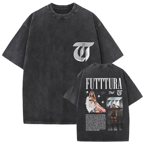 Imagen 2 del producto Camisetas gráficas de cantante Tini Stoessel Futtura Album 2025, camiseta de gran tamaño lavada Vintage a la moda para hombres y mujeres, ropa de calle de regalo para seguidores