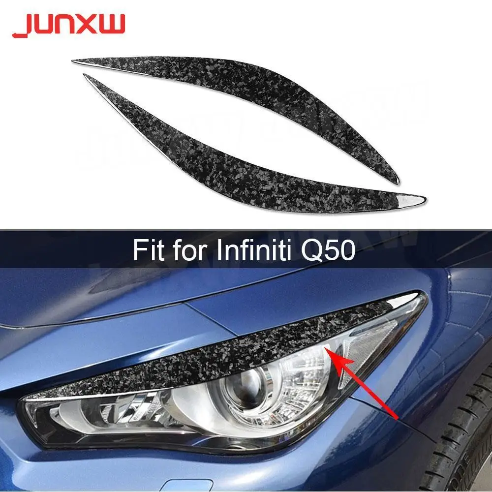 Real Carbon Fiber Fiber Front Lamp Eyebrow Head Covers for Infiniti Q50 2014-2019 Interior Car Styling
