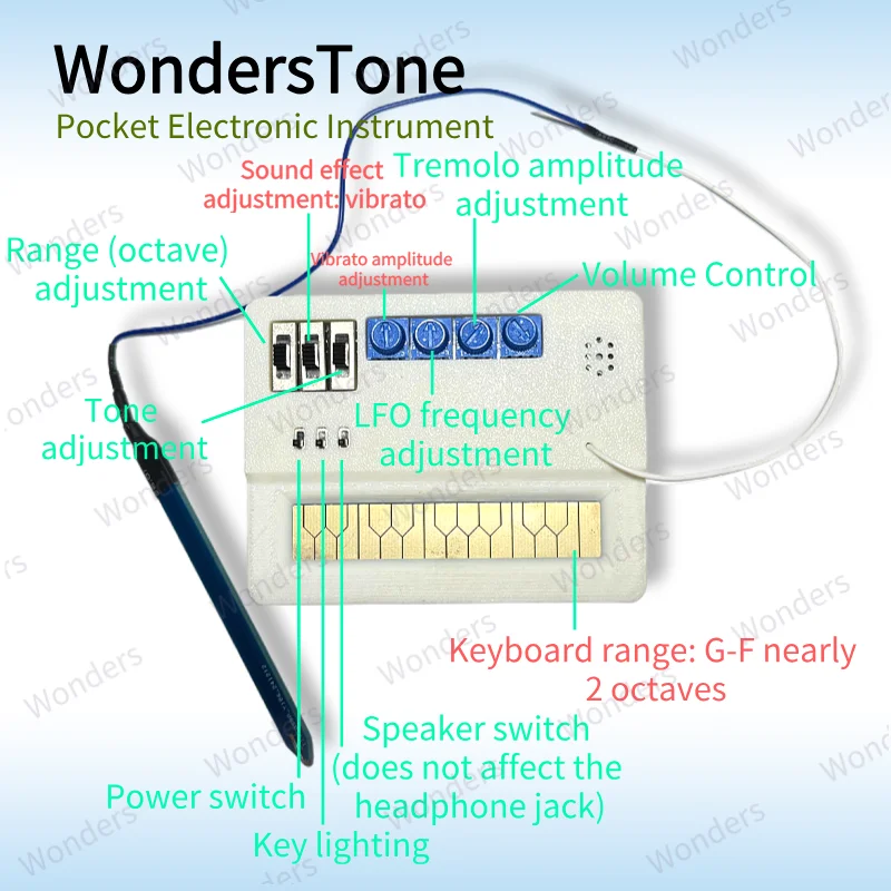 مُركب موسيقى إلكتروني صغير مصنوع يدويًا، أداة إلكترونية محمولة للجيب، أداة تناظرية WondersTone مع التحكم في القلم #2
