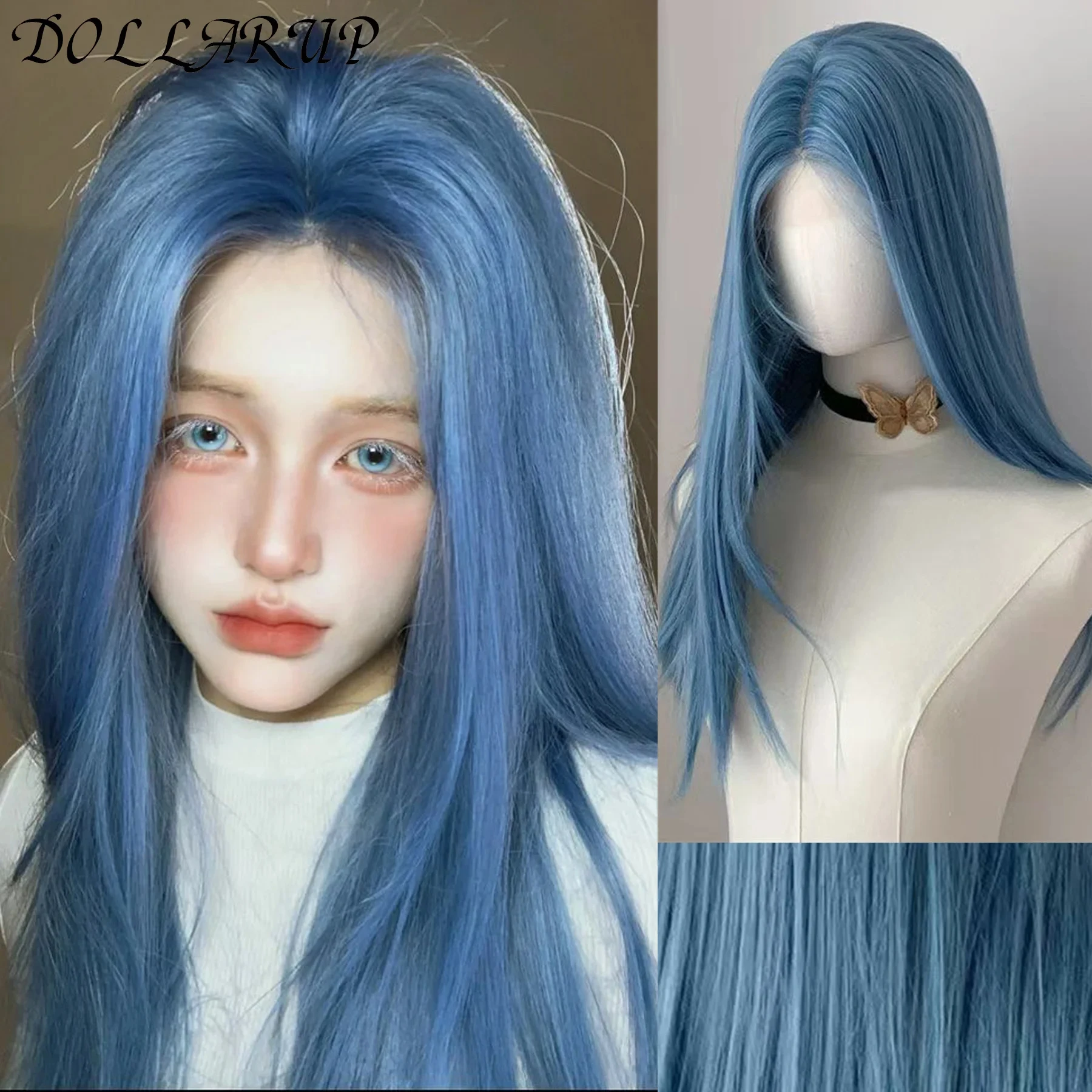 

JKL Cosplay Wigs For blue Women Long Straight Hair Synthetic Wig 28 Inch Ombre Blonde BIO Hair Lace Wigs