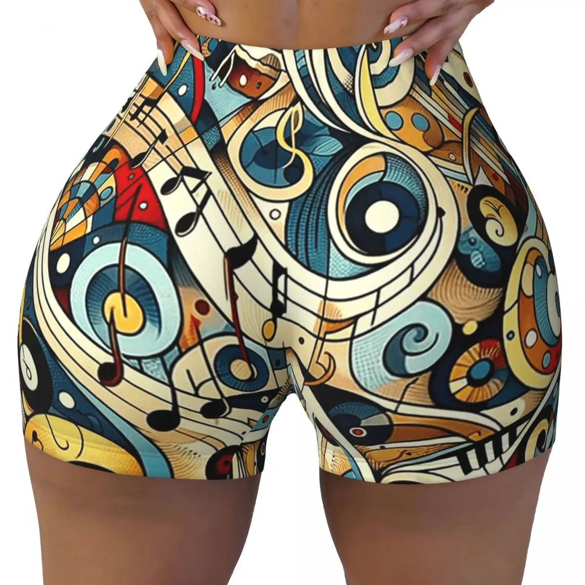 Custom Symphony In Swirls A Musical Note Journey Yoga Shorts Women Gym Workout Running Athletic Volleyball Biker Shorts