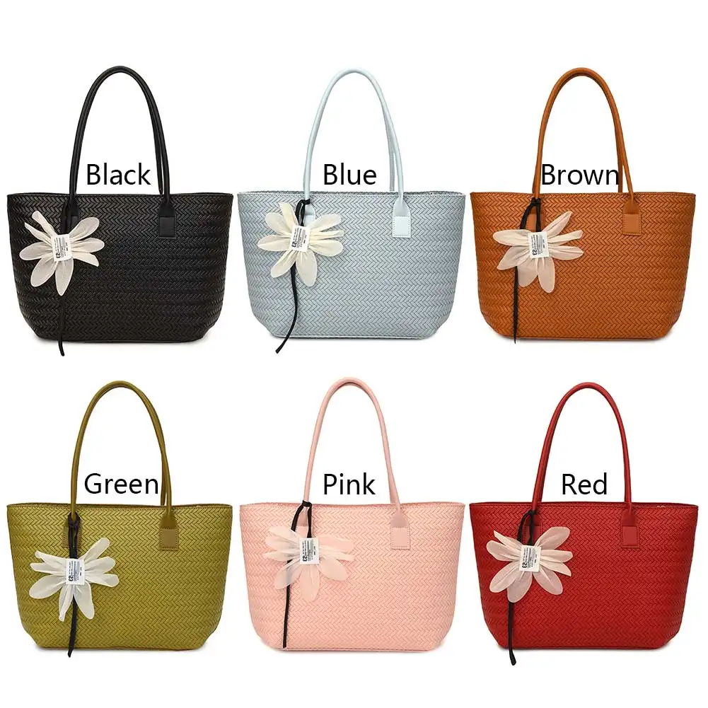 

Women Solid Color Shoulder Bag with Pendant Simple Tote Bag Zipper Closure Knitting Tote Handbag Travel Shopping Work Date Bag